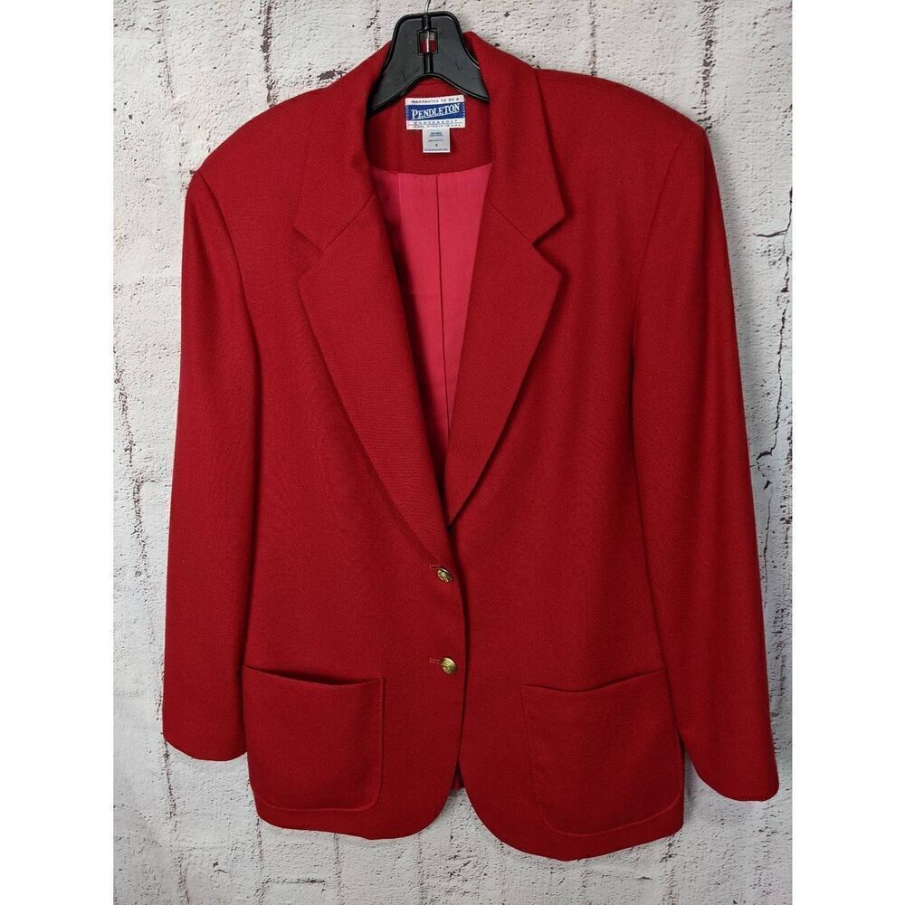 Pendleton 100% Virgin Wool Classic Red 2 Buttons Blazer Women’s Sz 8 N Medium Vi